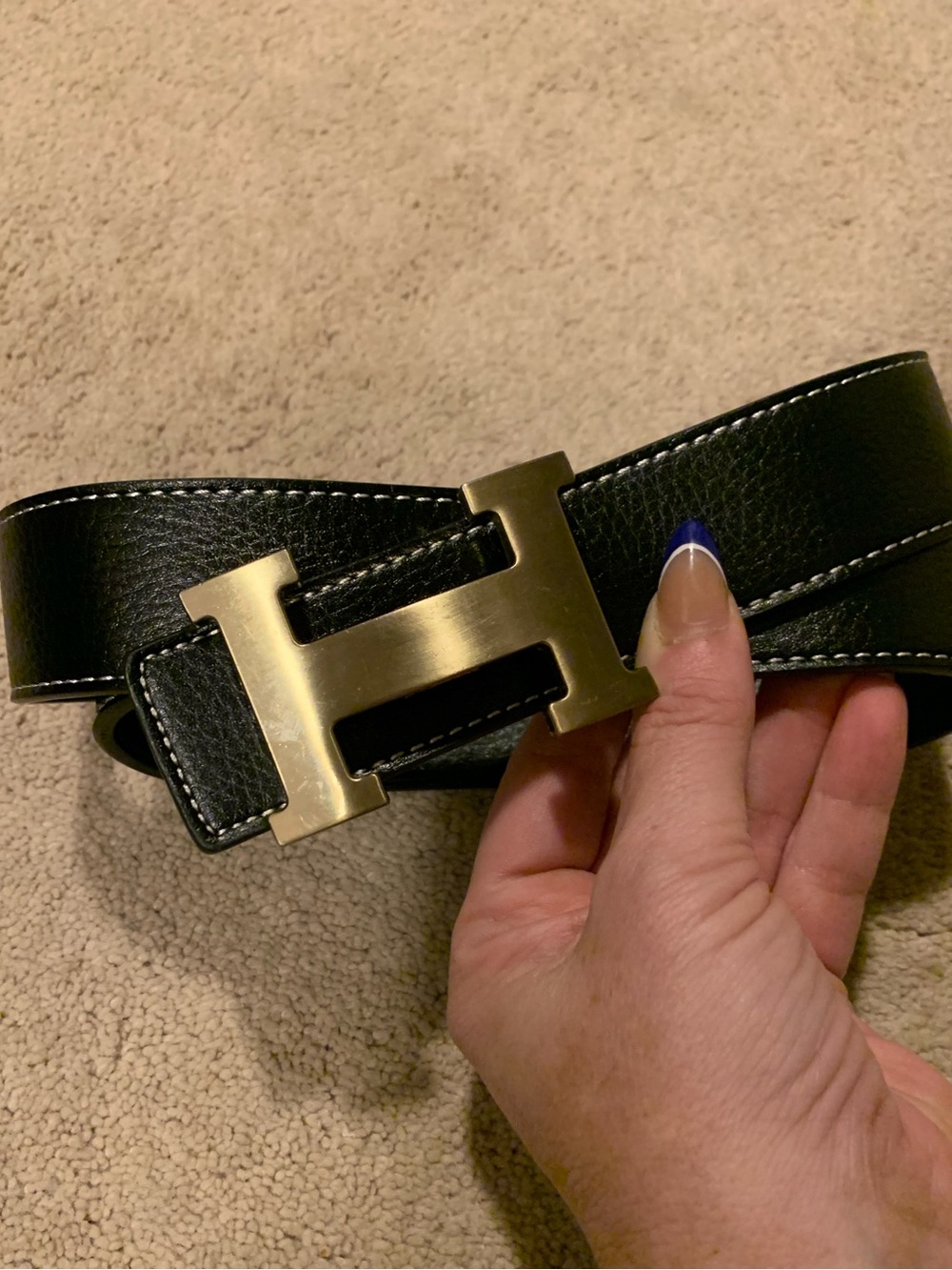 Unisex Black Belt with Gold H Buckle